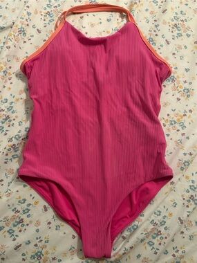 Athleta Girl Bright Pink Ribbed one piece swimsuit